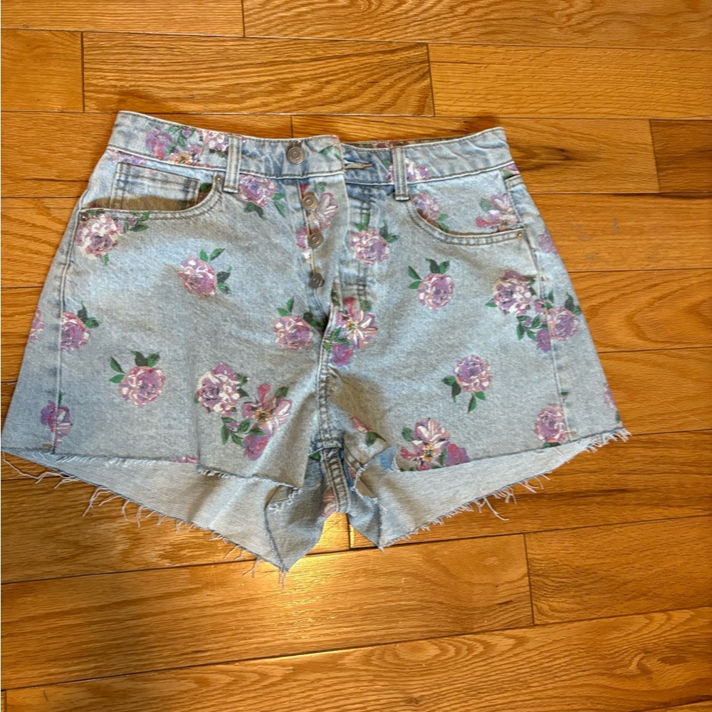 Wild Fable Floral Jean Shorts - Light Blue and Pink